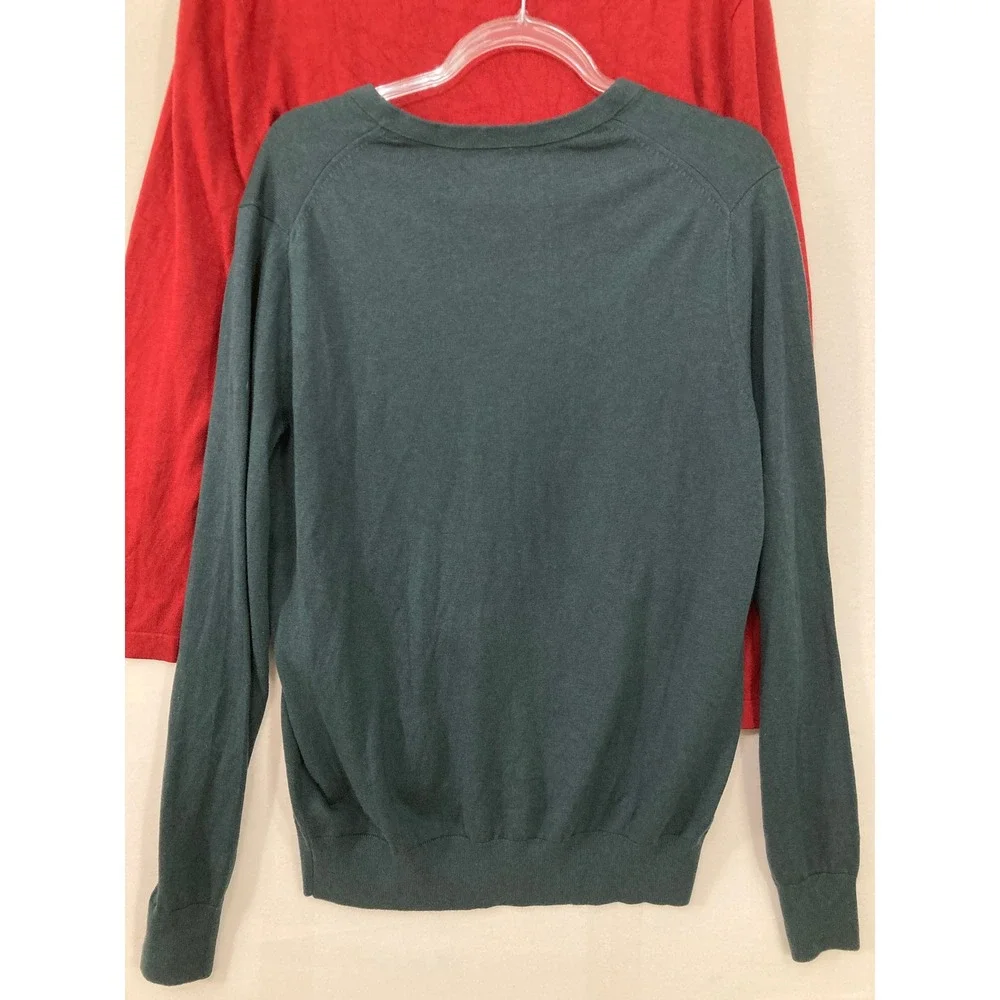 Set of Two Banana Republic Sweaters Large Red Green Silk Cashmere V-Neck Luxury